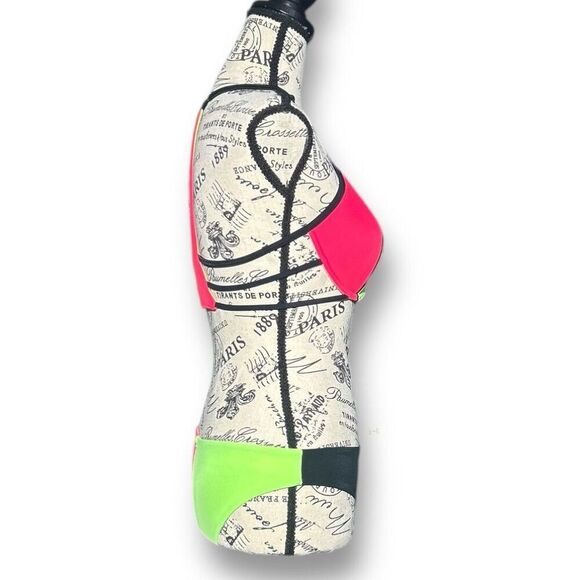 Victoria’s Secret PINK Bikini Set M Top S Bottom Neon Colorblock NWT Swimwear - Picture 2 of 15